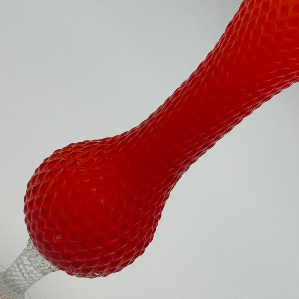 Murano Red Bullicante Diamond Point Glass‎ Vase Ruffled Rim Twisted Stem Italy